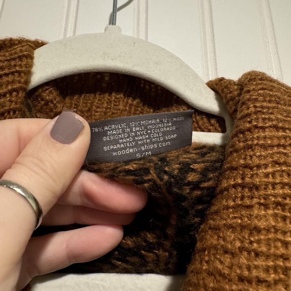 Anthropologie Wooden Ships Mohair Wool Poncho Sweater Black Brown Size Medium - Picture 5 of 7